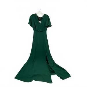 RSVP Green Maxi Dress | Solid Polyester Spandex, Side Slit, Women’s S